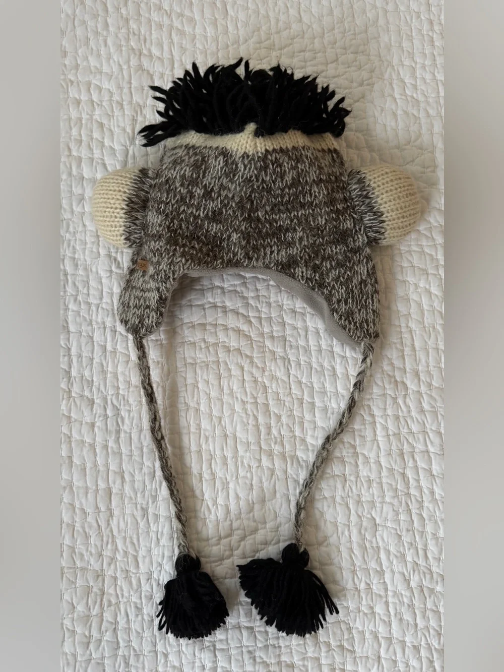 deLux Brand Adult Sock Monkey Knit Hat With Ear Flaps and Mittens Set